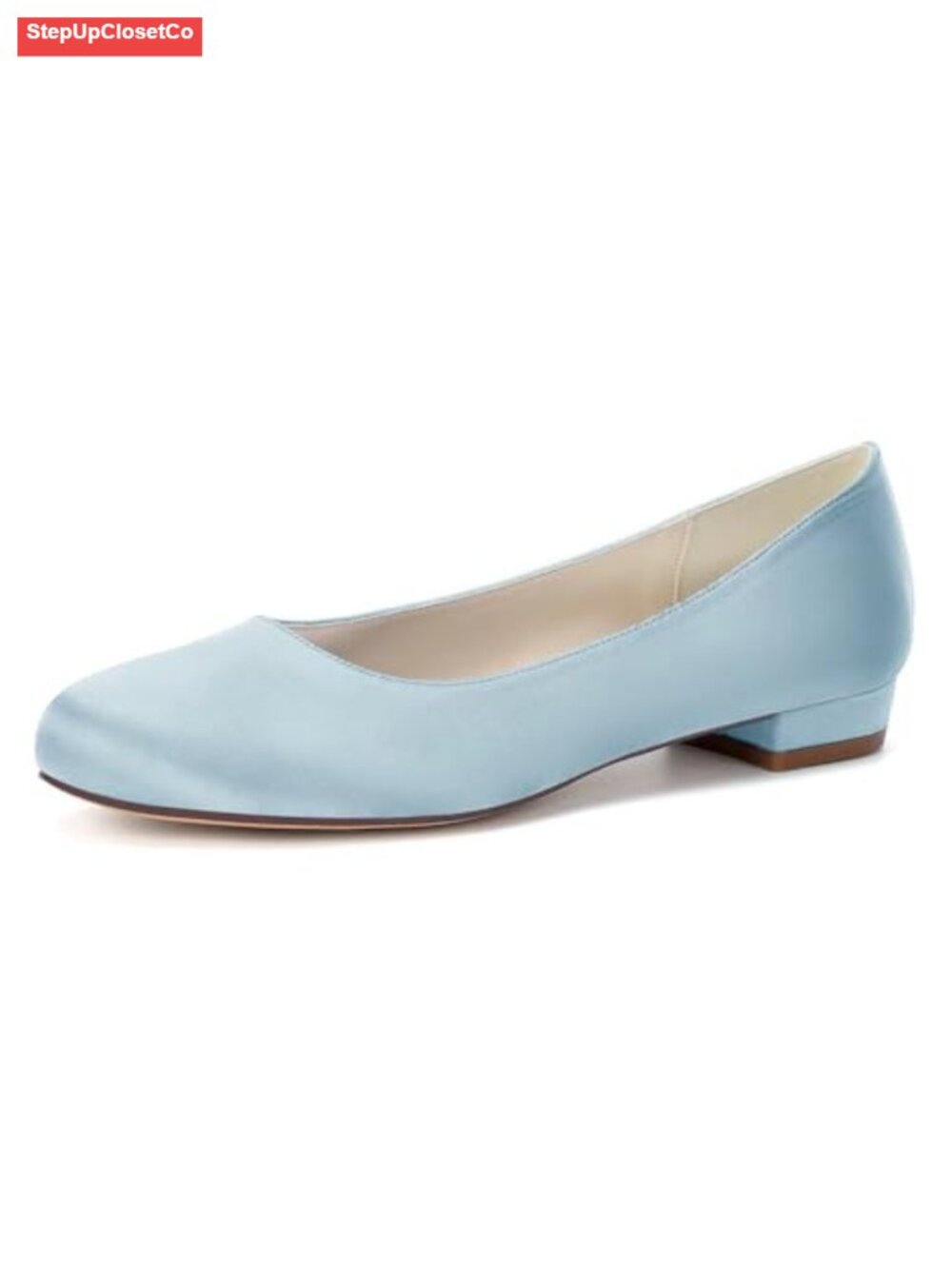 Satin Wedding Flats Round Toe Bridal Ballet Flats Low Heel Slip On Evening